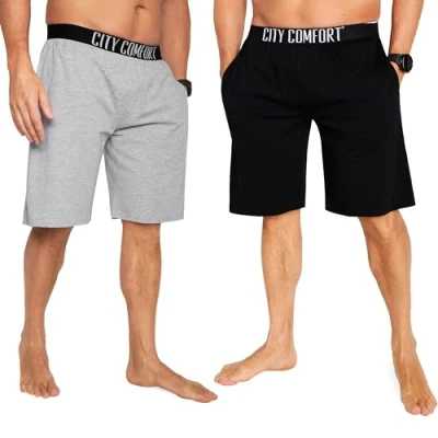 Imagen de CityComfort Cómodos Pantalones Cortos Pijama para Hombres, Pack de 2 Piezas (M, Negro/Gris)