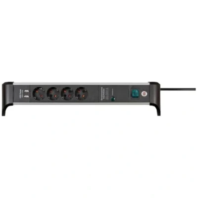 Imagen de Brennenstuhl ALU Office Line regleta enchufes con USB, 4 Tomas y protección sobretensión hasta 60.000 A (Cable de 1,8 m, Carga Interruptor Iluminado, Fabricado en Alemania)