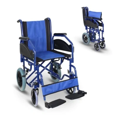 Imagen de Mobiclinic®, Silla de Ruedas plegable, Maestranza, Frenos estacionamiento, Asiento 45 cm, Reposapiés extraíbles, Reposabrazos abatibles y acolchados, pequeñas, Resistente, Color Azul