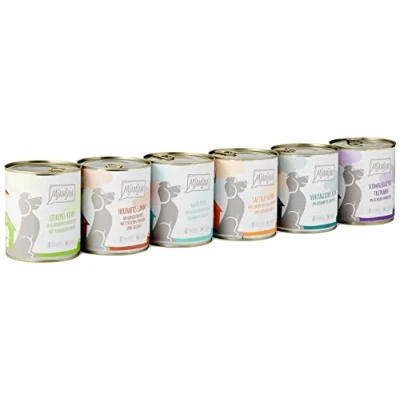 Imagen de MjAMjAM comida húmeda premium para perros Mixpaket II con pollo &amp; pato, ternera, pavo, , cordero, pack de 6 (6 x 800 g), natural extra carne