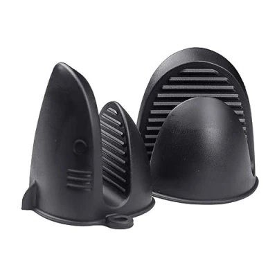 Imagen de guantes de horno silicona, soportes para ollas, resistentes al calor, antideslizantes, impermeables, mini perfectos cocinar, hornear y barbacoa (negro)