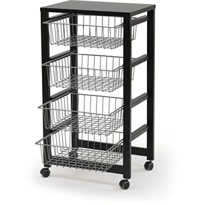 Imagen de Arredamenti Italia Carro de Cocina GINGERONE, Madera 4 Cestas Acabado Negro Ar It The Heart of Wood
