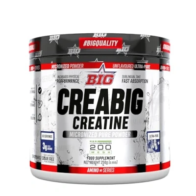 Imagen de BIG Creatina Monohidratada en Polvo, Mejora el Rendimiento Físico y la Recuperación, Sello de Calidad 200 mesh, Rápida absorción, Vegana, Sabor Neutro, 250g