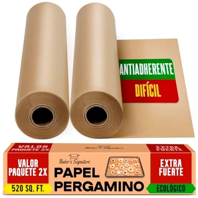 Imagen de Papel de Horno para Hornear Rollo 2 Piezas 38cm x 64m con Cortador, Vegetal Hornear, Cocinar, Asar a la Parrilla, Vapor y Freidora Aire por Baker&#039;s Signature