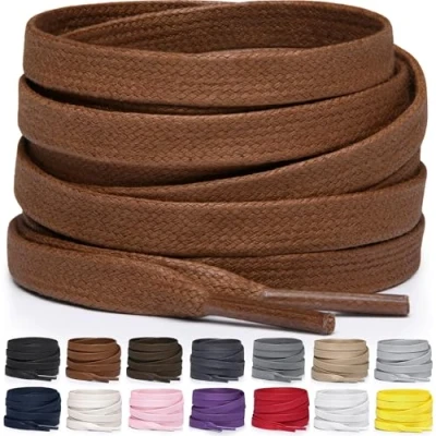 Imagen de Miscly Cordones Planos de Algodón Encerado Para Botas, Zapatillas y Zapatos, Disponibles en Varias Longitudes Colores (Marrón, 69 cm)