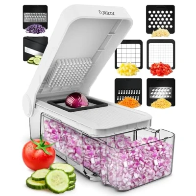 Imagen de Multifuncional Cortador de Verdura Mandolina Cocina Profesional Manual Picador Verduras Patatas Cebolla Rallador y Queso Gadgets (Compacto 7 en 1 Blanco)