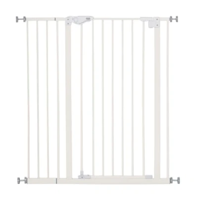 Imagen de PawHut Barrera de Seguridad para Puertas y Escaleras Perros Mascotas con Cierre Automático Extensión 17,5 cm Montaje sin Agujeros Metal 74 80/91,5 97,5x104,1 Blanco