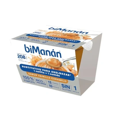 Imagen de biManán Copa de Vainilla Caramelo, Crema Sustitutiva Comidas para Adelgazar, Baja en Calorías, Ayudan a Perder y Controlar el Peso, con Proteínas, Vitaminas Minerales, Sin Gluten 210 g