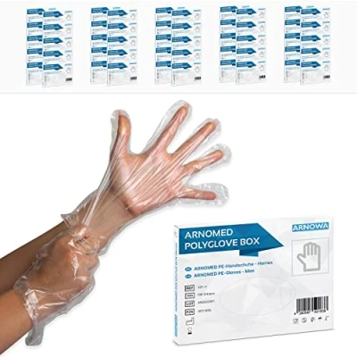 Imagen de ARNOMED guantes polietileno hombres, 10.000 unidades de desechables en caja, transparentes, para teñir, repostar y alimentos