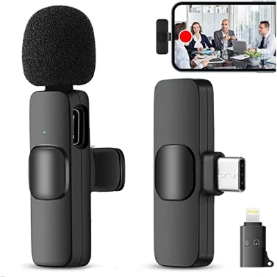 Imagen de Wireless Lavalier Microphone for iPhone/Android, Mini Noise Cancelation/Mute Recording, Live Stream, Youtube, TikTok, Facebook, Automatic Sync (No App and Bluetooth Required)
