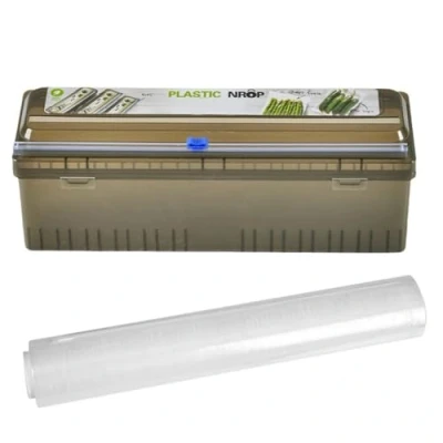 Imagen de AMZLORD Dispensador de film transparente con cortador Caja corte para alimentos recargable ventosa restaurantes
