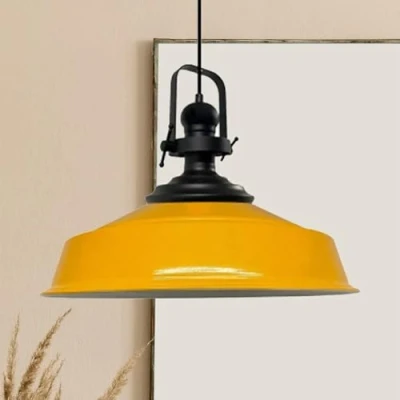 Imagen de bamyum Asletl Antiguo Lampara Techo Colgante Metal 40 cm, Lamparas Cocina, Dormitorio E27, Comedo, Salon, Mesa Comedor para Niños y Adultas, Lámpara de Cocina Amarillo