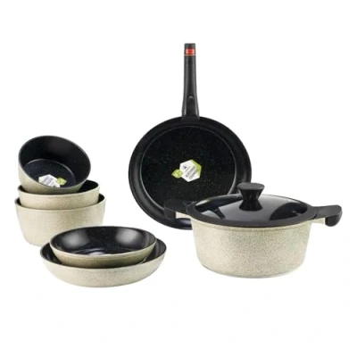 Imagen de LAGUIOLE, Juego de cocina 9 piezas, modelo Jade, aluminio con revestimiento cerámico antiadherente, mango extraíble, compatible todas las fuentes calor, apilable, 28 cm, Verde