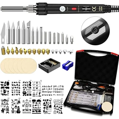 Imagen de 52pcs Kit Pirograbador de Madera,Ockered Pirograbdores Electrico 60W Temperatura Regulable entre 200 C y 480 C, Soldador Pirografo Profesional para Madera, Cuero, Grabado