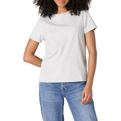 Imagen de Amazon Essentials Camiseta de Cuello Redondo Manga Corta, 100 % Algodón, Corte Recto Mujer, Gris Claro Mezcla, XS