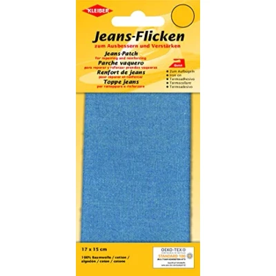 Imagen de Kleiber Parche de reparación Jeans para Planchar 17 cm x 15 cm, Corte a Medida, Color Azul Claro, Algodón