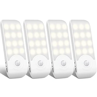 Imagen de TEAMPD Luz Nocturna, Lámpara Nocturna Recargable con Sensor Movimiento (4 PCs 12 LED), Luces LED Armario 3 Modos, Cálida para Armario, Gabinete, Pasillo, Escalera, Sótano, Cocina, Garaje