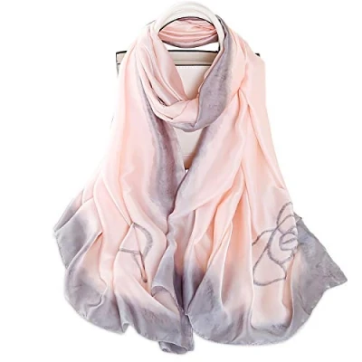 Imagen de LumiSyne Bufandas De Seda Suave Para Mujer Pintura Tinta Artística Estampado Floral Elegante Estolas Fulares Largas Chal Playa Durante Toda La Temporada