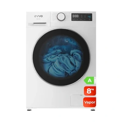 Imagen de EVVO Lavadora 8kg, Vapor, Bajo consumo, Clase A, Motor Inverter, Hygiene Pro, Lavado Rápido 15&#039;, Tambor ePROTECT, Inicio Diferido, 1400 rpm, 15 programas, Carga frontal, Nature (8Kg, Blanco)