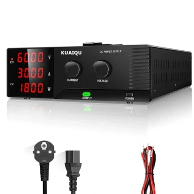 Imagen de KUAIQU Fuente de Alimentación Regulable 60V 30A 1800W Alta Tensión Alimentacion Banco con Codificador Potencia Laboratorio Ajustable Salida Estable y Precisa
