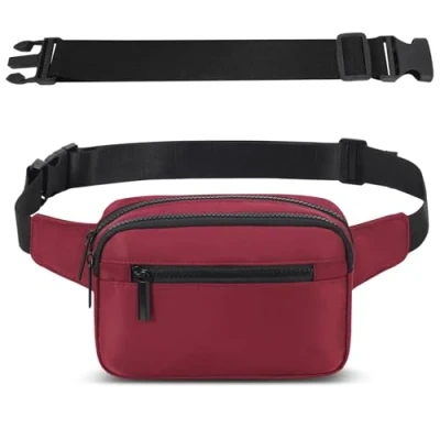 Imagen de Riñonera Mujer Hombre Deportiva Impermeable Riñoneras con Cinturón Ajustable y 4 Bolsillos Cremallera Bolso de Cintura para Entrenamiento al Aire Libre Correr Senderismo Ciclismo (Rojo)