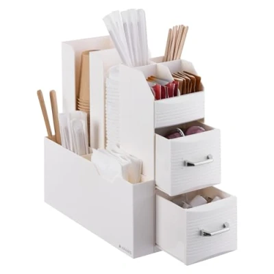 Imagen de Navaris Organizador para café Caja organizar cápsulas tazas vasos sobres de azúcar o té Bandeja almacenaje con compartimentos Crema