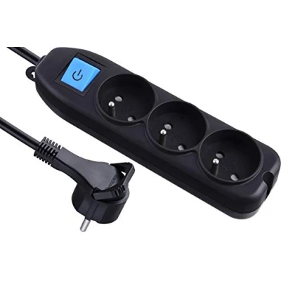 Imagen de Electraline 32050 Regleta con 3 tomas, interruptor y enchufe plano, 1,5 m, color negro