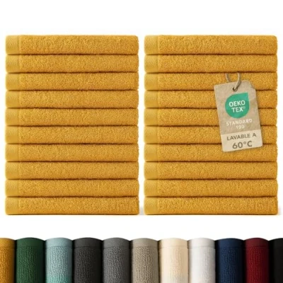 Imagen de Blumtal Juego de 24 Toallas para la Cara (30x30cm) Suaves y Absorebentes, 100% algodón, Certificado Oeko Tex 100, Amarillo Mostaza