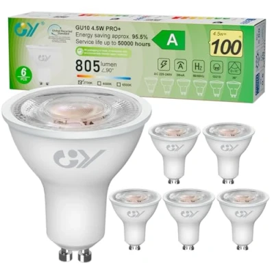 Imagen de GY GU10 led spot 4.5W bombilla gu10, Blanco Cálido 2700K 805 Lumen, equivalentes a 100W, ángulo de haz 36, bajo consumo,No Regulable,6 piezas