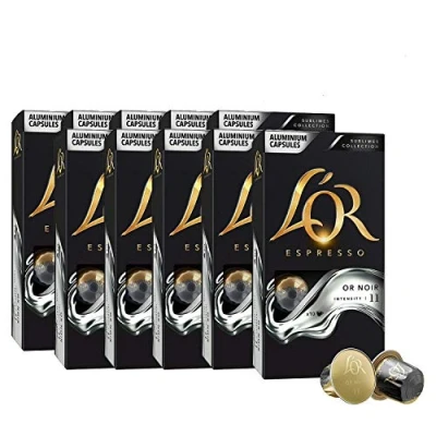 Imagen de L’OR Espresso Café Or Noir Intensidad 11 cápsulas de Aluminio Compatibles con Máquinas Nespresso (R)* 10 paquetes (100 bebidas)