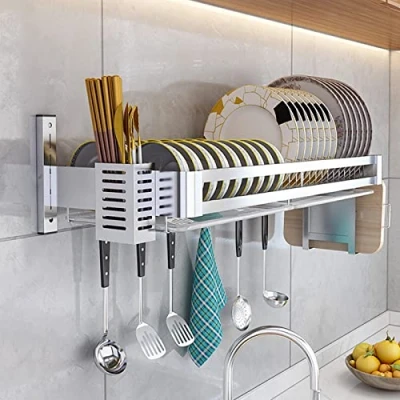 Imagen de Escurreplatos Acero Inoxidable, Escurridor De Platos for Colgar En La Pared,para Secar Con Bandeja Goteo Y Soporte Cubiertos El Hogar Cocina, Plata 60cm/80cm ( Col