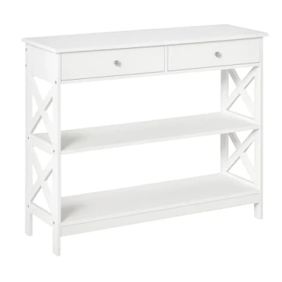 Imagen de HOMCOM Mesa Consola de Entrada Recibidor con 2 Cajones y Estantes Inferiores Mueble Moderno Base Elevada Antivuelco 100x30,5x80 cm Blanco