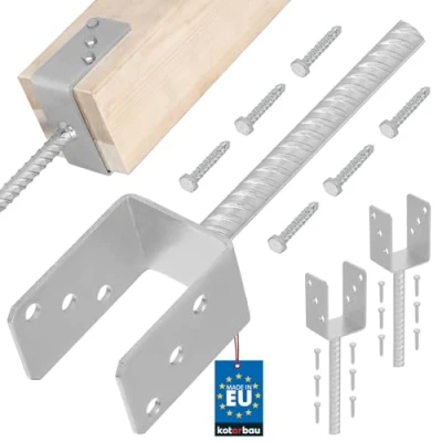 Imagen de KOTARBAU® Juego de 2 soportes para postes hormigón, U 71 mm, acero galvanizado en caliente, anclajes hormigón madera, estriado, anclaje postes, manguito suelo,