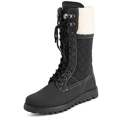 Imagen de Polar Mujer Piel Sintética Calentar Térmica Impermeable Al Aire Libre Para Caminar Nieve Invierno Suela De Goma Calf Botas Negro/Beige Añal UK7/EU40 YC0600