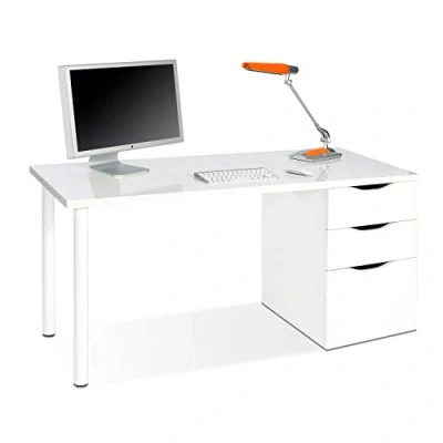 Imagen de Habitdesign Mesa Ordenador Reversible con 2 Cajones y 1 Puerta, Despacho, Escritorio, Modelo Athena, Acabado en Color Blanco Artik, Medidas: 138 cm (Ancho) x 60 (Fondo) 74 (Alto)