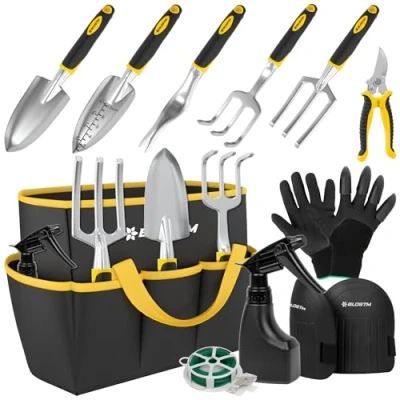 Imagen de BLOSTM Juego de Herramientas Jardineria Kit 11 Piezas, Jardinería Adultos Resistentes con Bolsa Transporte Impermeable, Mangos Ergonómicos Regalos