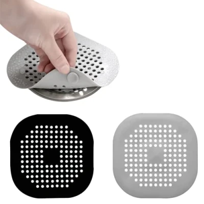 Imagen de Silicona Protector de Drenaje, 2 Pcs Coladores con Ventosas Fuertes, Cubierta Desagüe Ducha, Filtro para Fregadero, Cocina, Baño (Negro Gris)