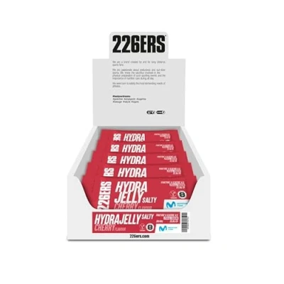 Imagen de 226ERS Hydrajelly, Gel Energético Textura Gelatina, 30 x 40g, a Base de Glucosa y Fructosa, Energía Inmediata, Recuperación Muscular, Aporte Sodio, Mejor Asimilación Digestión, Cereza Salada