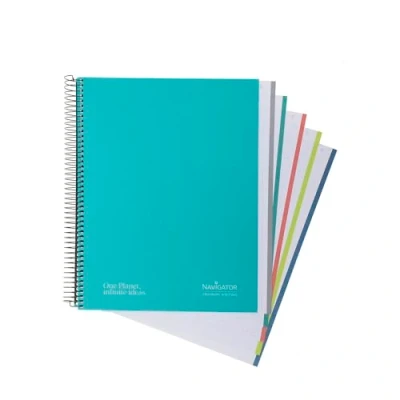 Imagen de Navigator Cuaderno Cuadriculado a4 + 5x5 Tapa Extradura Verde Borde 5 Colores Papel 80g 120 Hojas Microperforadas 4 Taladros Espiral Cierre Coil Lock Premium Writing