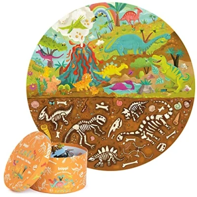 Imagen de boppi puzle Circular de Dinosaurios Hecho cartón 100% Reciclado, fósiles tiranosaurio, estegosaurio y tricerátops, para niños 3, 4, 5, 6, 7 8 años, 58 cm diámetro