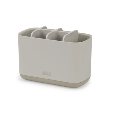 Imagen de Joseph EasyStore Soporte Porta Cepillo y Pasta de Dientes, Compatible con Cepillos Eléctricos Tradicionales, 3 Compartimentos, Almacenamiento Baño Desmontable, Mediano, Beige