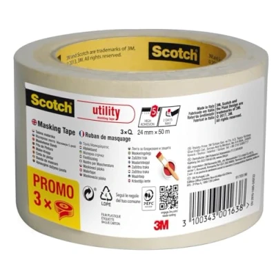 Imagen de ScotchBlue Utility Cinta de enmascarar, 24 mm x 50m, 3 Rollos/Paquete, 70% PEFC SGSCH COC 110078