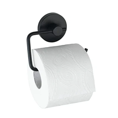 Imagen de WENKO portarrollos de papel higiénico Vacuum Loc «Milazzo» en negro, higiénico, fijar sin taladrar con vacío, acero pintado estilo loft, 13,5 x 10,5 3,7 cm