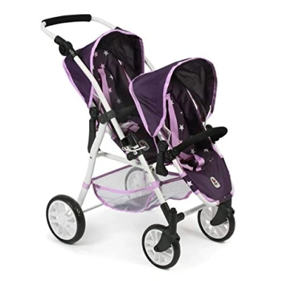 Imagen de Tandembuggy Twinny Cochecito Doble para Dos muñecas, niños de 4 a 8 años, Color Morado