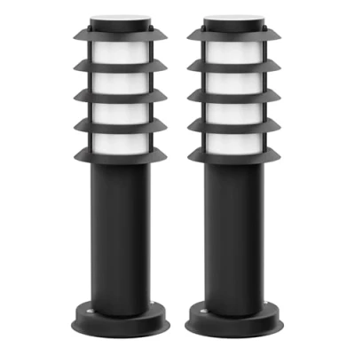Imagen de ledscom.de 2 uds. luz para camino/luz bolardo/luz jardín PORU exteriores, IP44, rejilla, 39 cm, negro, 1x E27 máx. 40W