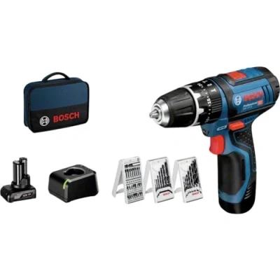Imagen de Bosch Professional 12V System taladro percutor a batería GSB 15 (incluye 1 de 2,0 Ah, 4,0 cargador GAL 20, set 39 accesorios, maletín lona)