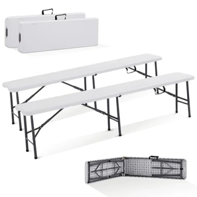 Imagen de Arebos 2X Banco Plegable para Cerveza I Asa de Transporte 183 x 28 43 cm Camping Garden Party Bench Beer Tent Bench, Set of 2 Blanco