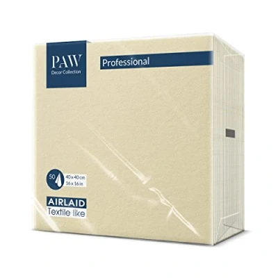 Imagen de PAW Servilletas Airlaid (40 x 40 cm) I 50 piezas Lisas Con aspecto de tela Elegante decoración mesa HoReCa Para ocasiones importantes como bodas, fiestas, Navidad Color: Cream