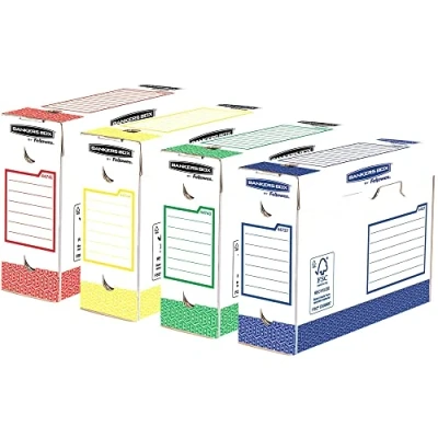 Imagen de BANKERS BOX 4474501 Caja archivadora Heavy Duty A4 + 100 mm Pack de 8 unidades, multicolor, 9,5 x 24,4 33 cm