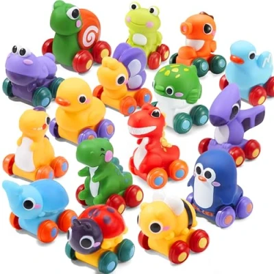 Imagen de JOYIN Minicoches de Dibujos Animados Animales, Juego Coches Juguete Goma Suave, Pequeños, Coche para el Baño, Regalo Cumpleaños Niños y Niñas